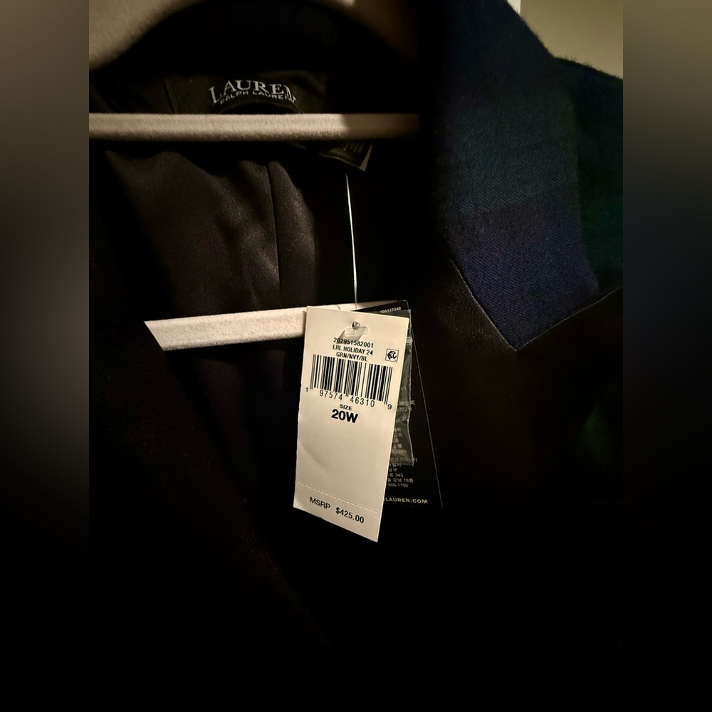 Lauren Ralph Lauren Green Navy Plaid Blazer Black Satin Trim Holiday Preppy 20W - Picture 6 of 9
